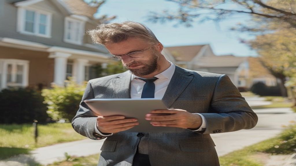 A corporate team reviewing blueprints of a suburban house as companies buy residential property
