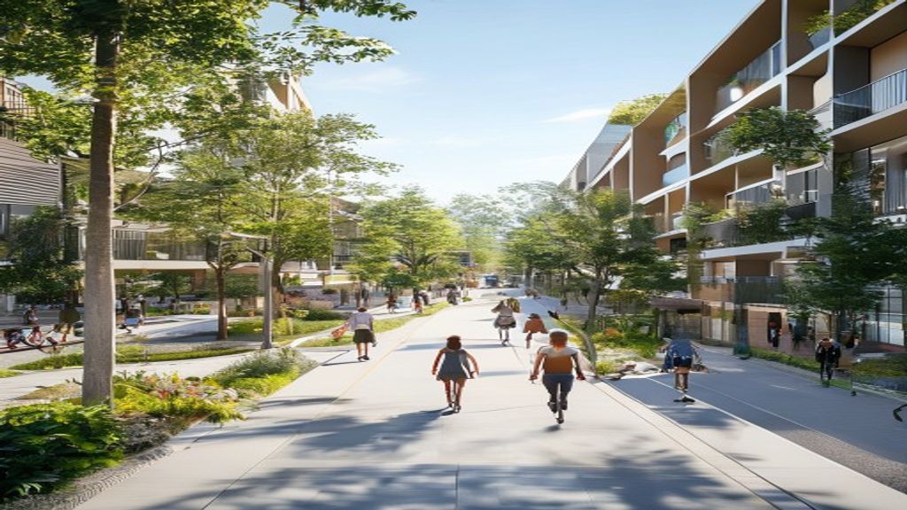 Modern new housing development with contemporary homes and green spaces in suburban community