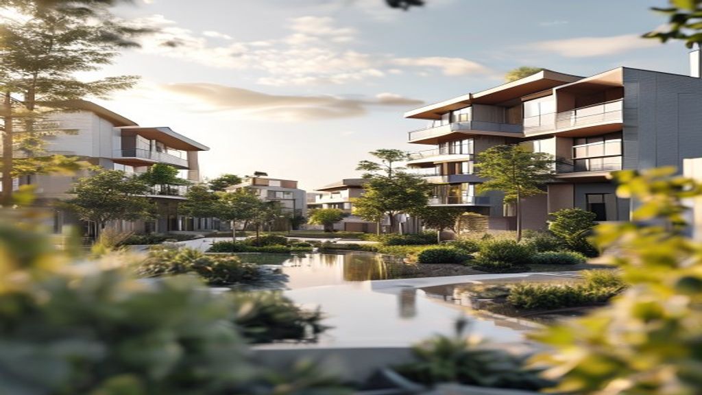 Modern skyline featuring fresh residential and commercial property developments with sleek glass towers and green spaces