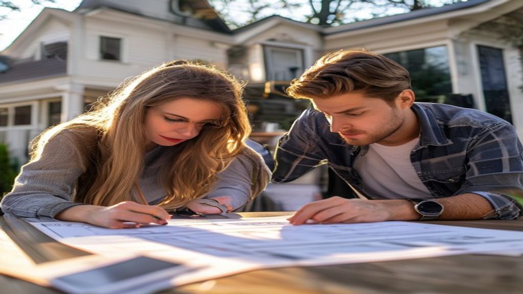 Family moving into a rent‑to‑own home, smiling while holding keys and a lease agreement